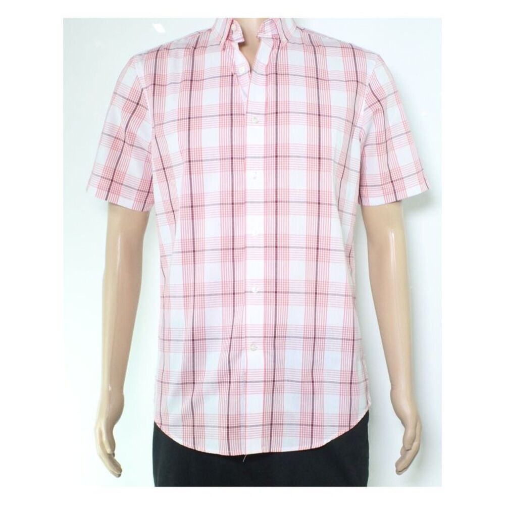 CLUBROOM Mens Red Plaid Classic Fit Button Down Casual Shirt S